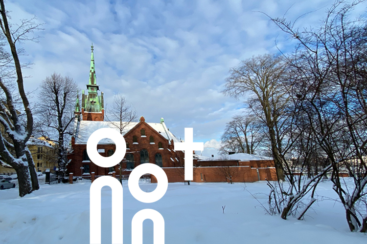 View of the German Church in Helsinki in January light.