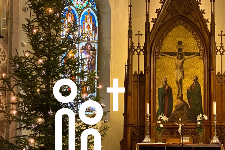View of one of the two Christmas trees in the church hall of the German Church in Helsinki.