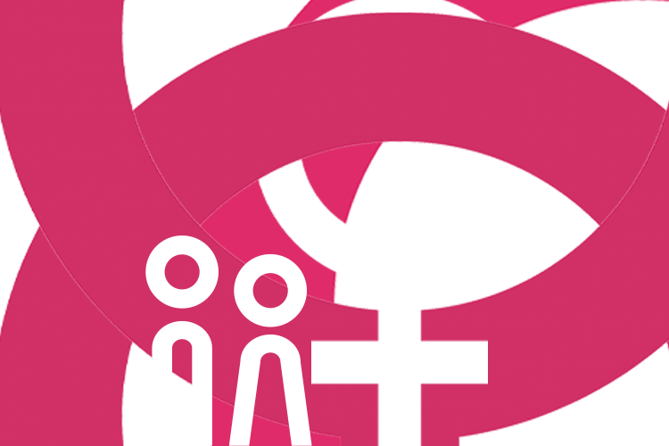 Several overlapping Venus symbols in white and pink… symbolising women as a social group.